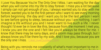 I Love You Because You’re The Only One I Miss., likelovequotes.com ,Like Love Quotes