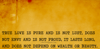 True Love is pure and is not lust, does not envy and is not proud, it endures long, it does not depend on wealth or beauty., likelovequotes.com ,Like Love Quotes