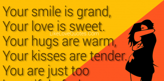 Your smile is grand, your love is sweet. Your hugs are warm, your kisses are tender. You are just too beautiful of a human that I can't ever unlove you., likelovequotes.com ,Like Love Quotes