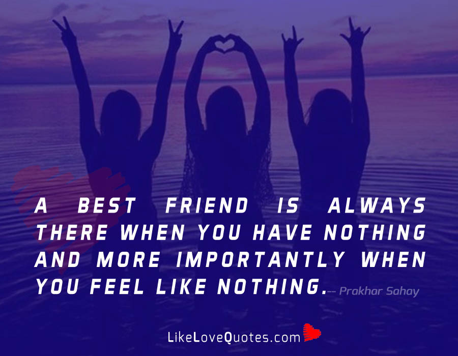 A best friend is always there when you have nothing and more importantly when you feel like nothing.