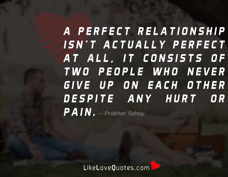 A perfect relationship isn't actually perfect at all, it consists of two people who NEVER give up on each other despite any hurt or pain.
