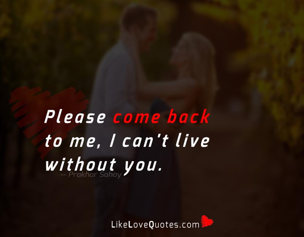 Please come back to me, I can't live without you.